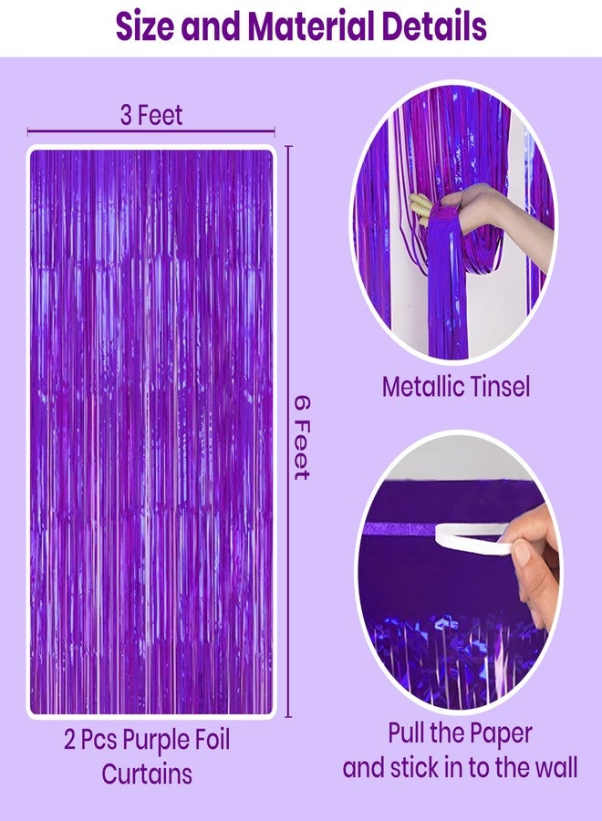 1iAM Purple Foil Curtains for Decoration Shimmer Backdrop Pack of 2 Pieces 3x6ft Each for Birthday, Anniversary, Haldi, Mehndi, Halloween, Bachelorette, Groom to Be, Party Decoration - Image 2
